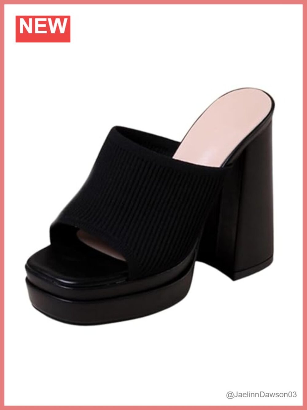 Stretch Knitted Platform Chunky Heels Sandals Slip-On Mules Women's Block Heel